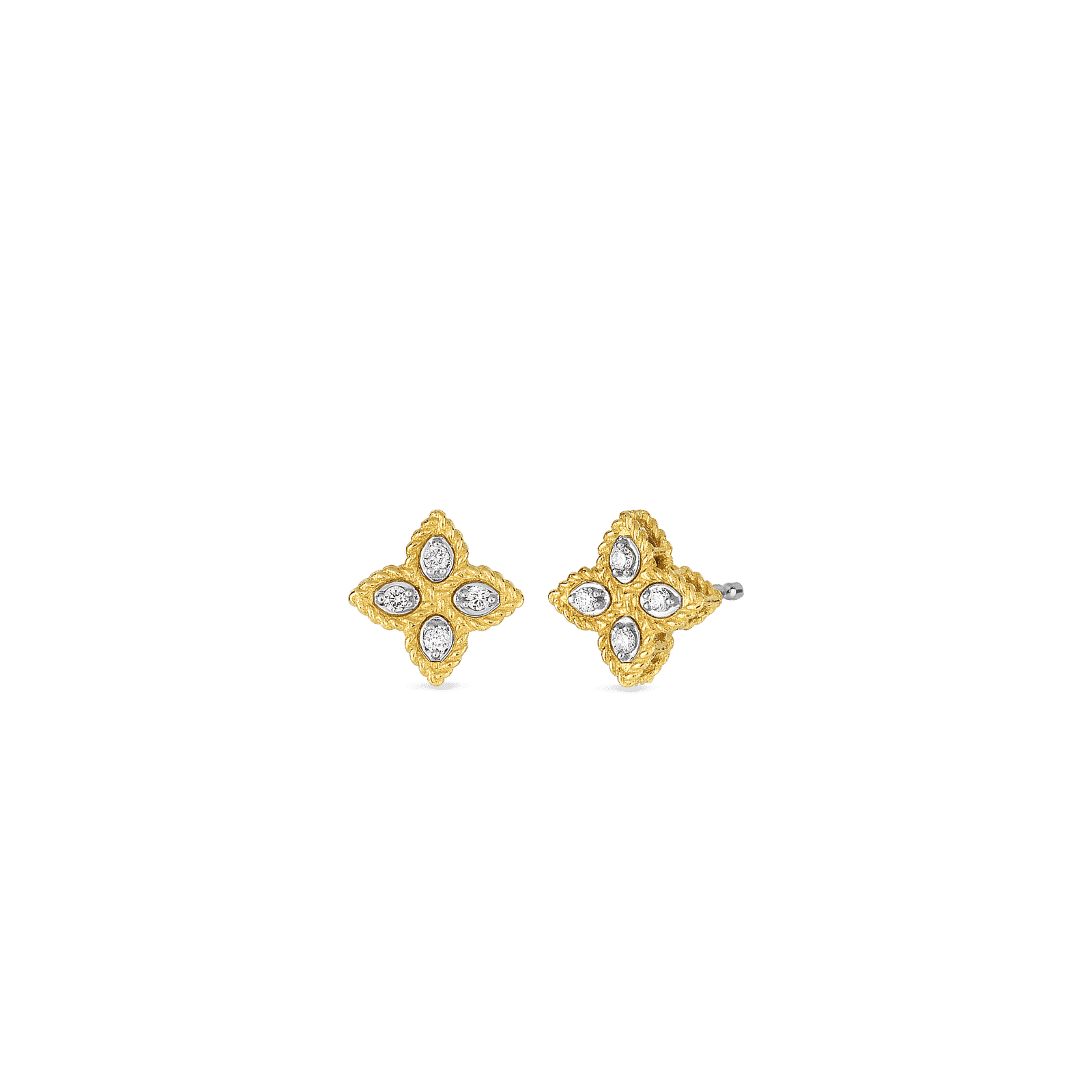 Roberto Coin GOLD PRINCESS FLOWER SMALL DIAMOND STUD EARRINGS