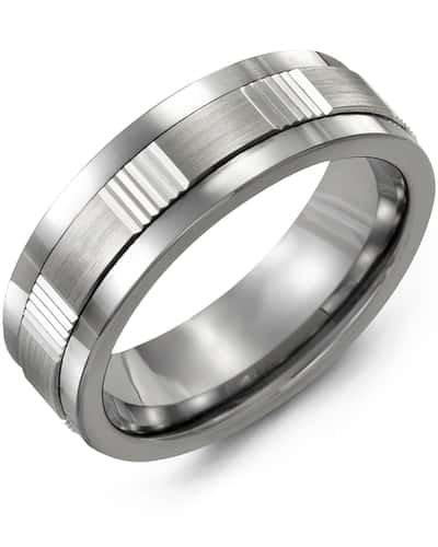 Madani Men's Satin Diamond Cut Wedding Band