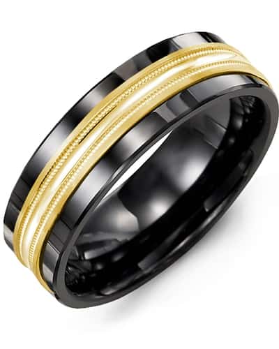 Madani Men's Concave Polish Center Milgrain Wedding Ring