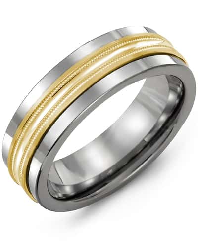 Madani Men's Concave Polish Center Milgrain Wedding Ring