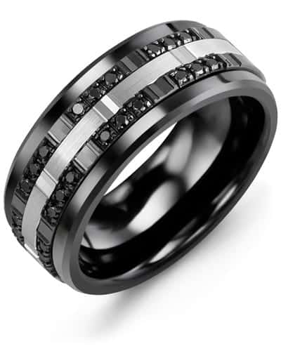 Madani Men's Outer Trio Black Diamonds Wedding Band