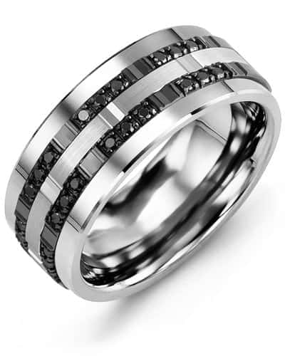 Madani Men's Outer Trio Black Diamonds Wedding Band
