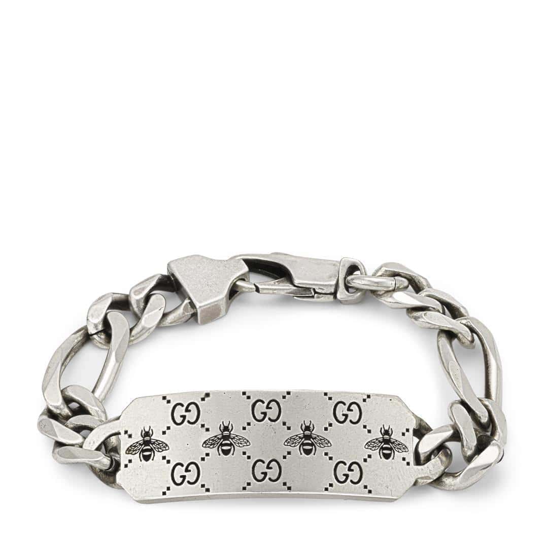 Gucci Silver Gucci Signature Wide Bee Bracelet in Sterling Silver