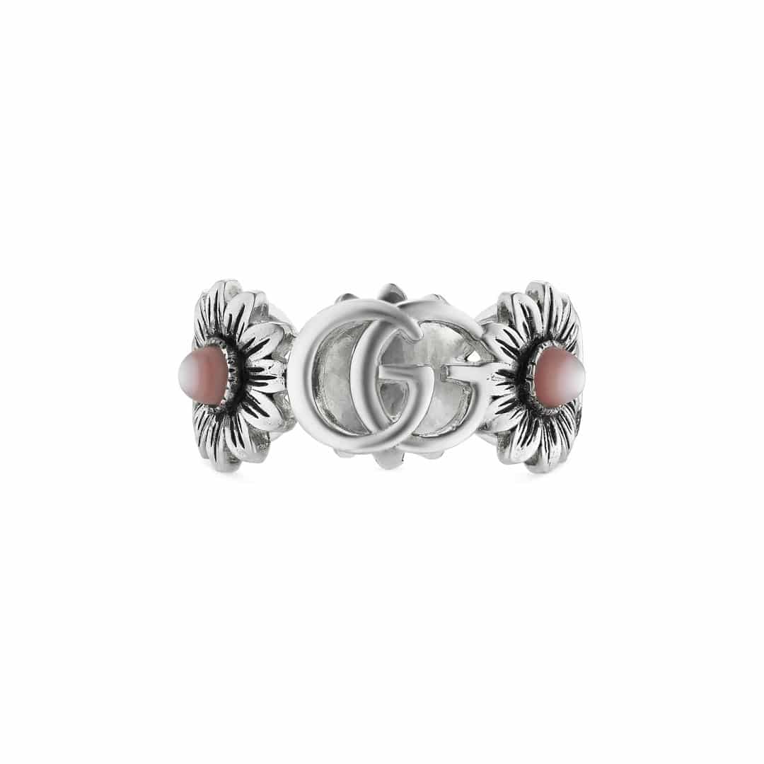 Gucci Silver GG Marmont Ring in Sterling Silver with Mother of Pearl