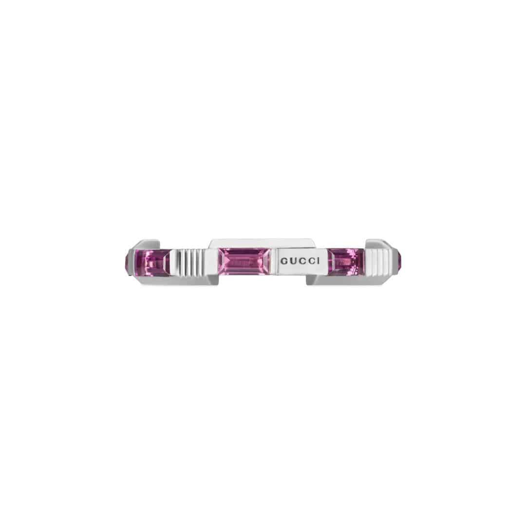 Gucci Fine Link to Love Ring in 18kt White Gold with Rubellite