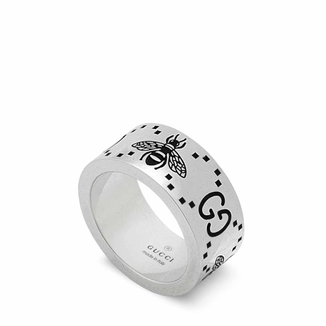 Gucci Silver Gucci Signature Wide Bee Ring in Sterling Silver