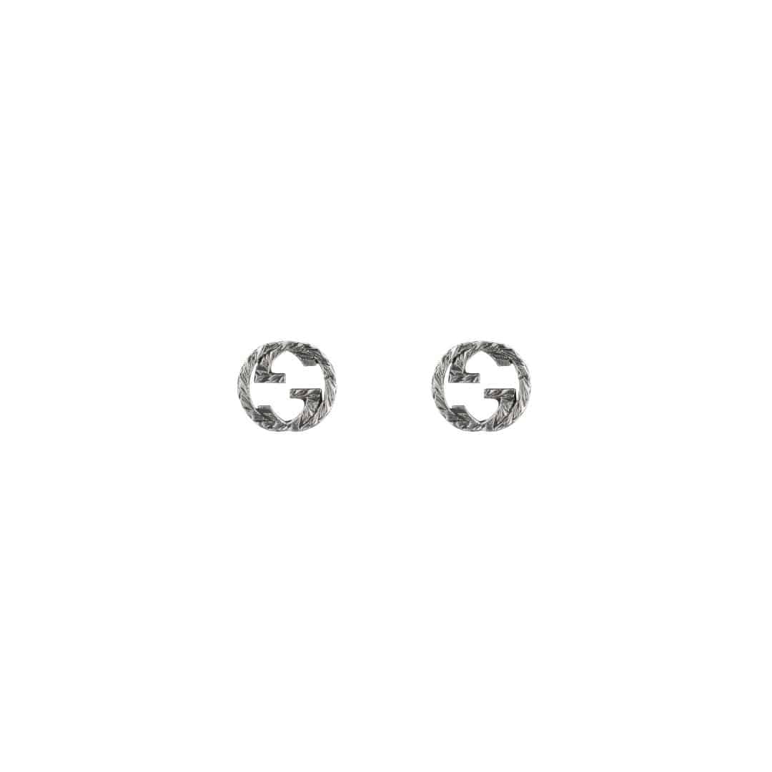 Gucci Silver Interlocking G Aged Stud Earrings in Sterling Silver
