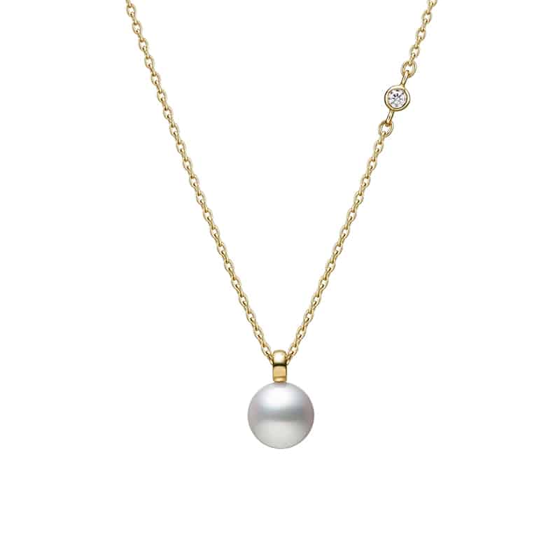 Mikimoto Akoya Cultured Pearl with Diamond Pendant in 18K Yellow Gold