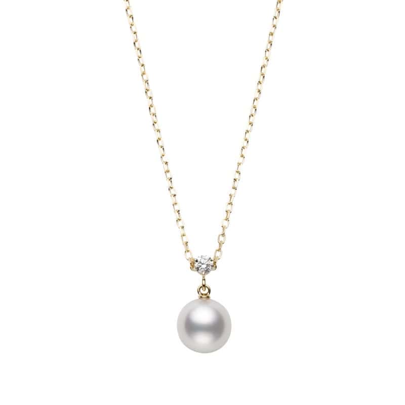Mikimoto Akoya Cultured Pearl and Diamond Pendant in 18K Yellow Gold