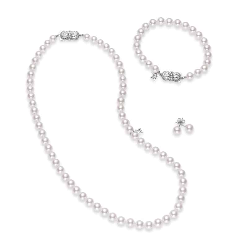 Mikimoto 18"" Akoya Cultured Pearl Three Piece Set – 18K White Gold Clasp