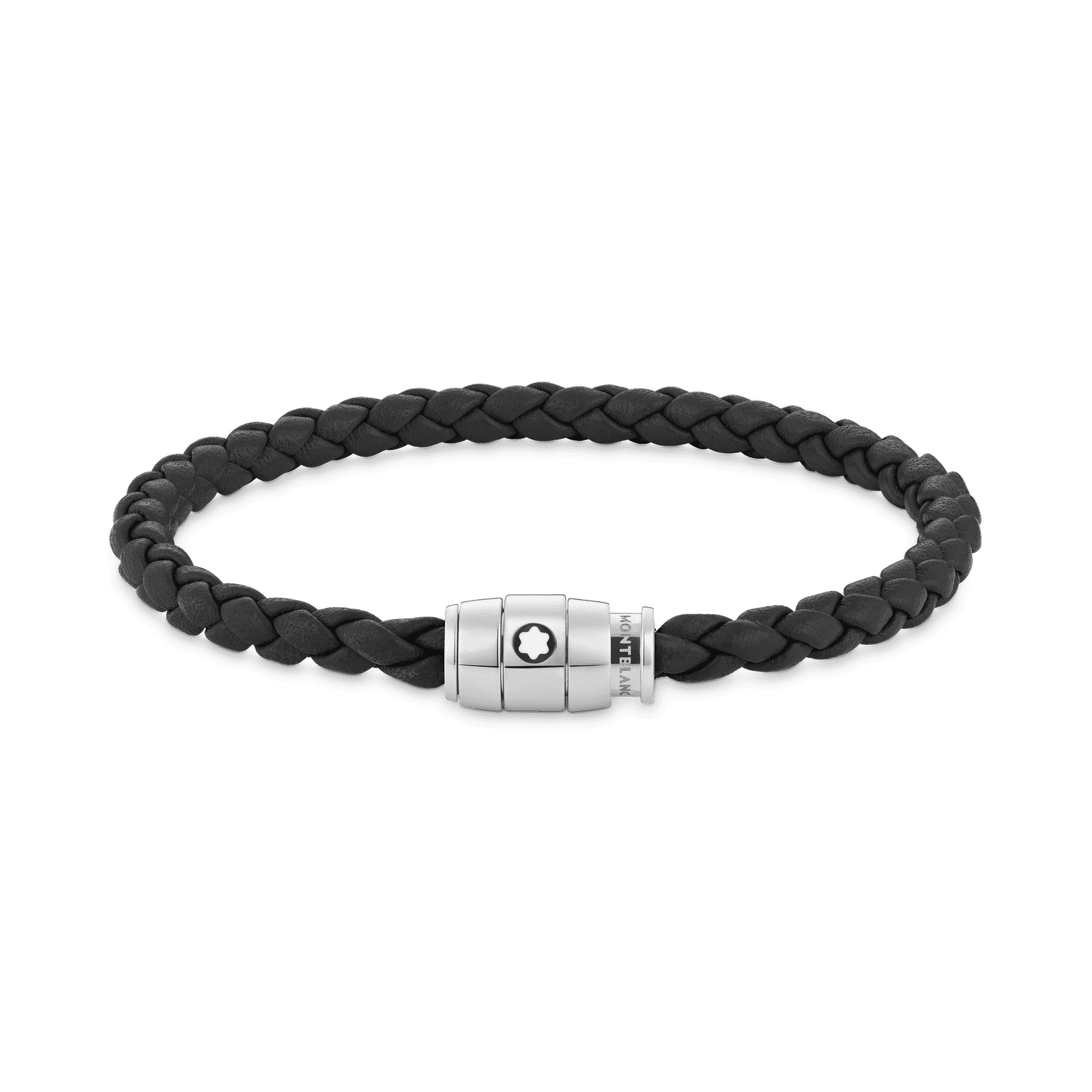 Montblanc Bracelet Steel 3 rings closing and Black leather