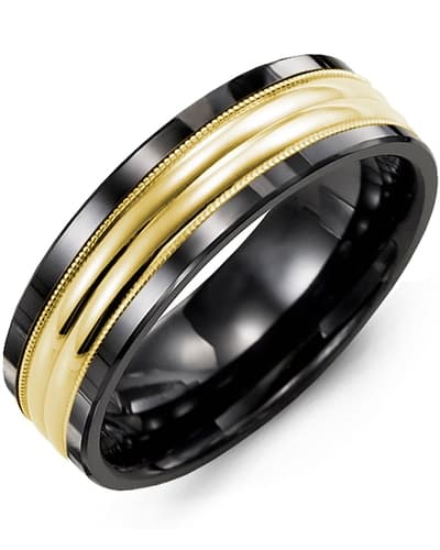 Madani Men's Two-Line Milgrain Wedding Ring, 1/2