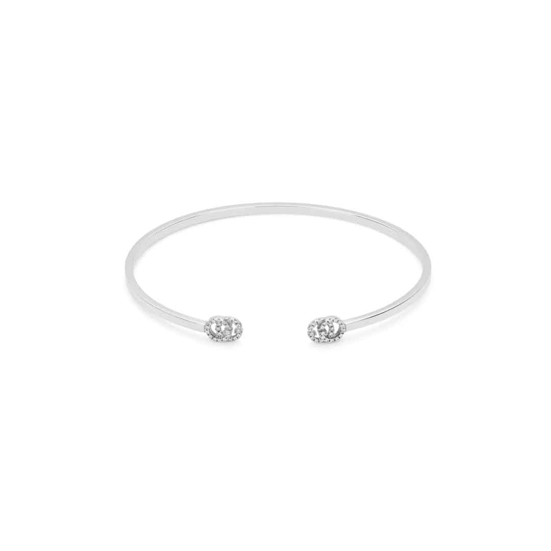 Gucci Fine GG Running Cuff Bracelet in 18kt White Gold with Diamonds, 1/2