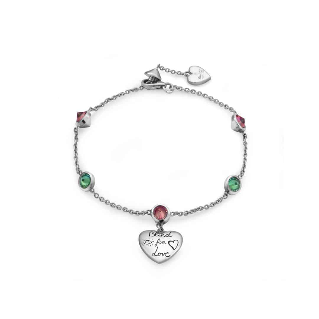 Gucci Silver Blind for Love Heart Bracelet in Sterling Silver with Zirconia, 1/2