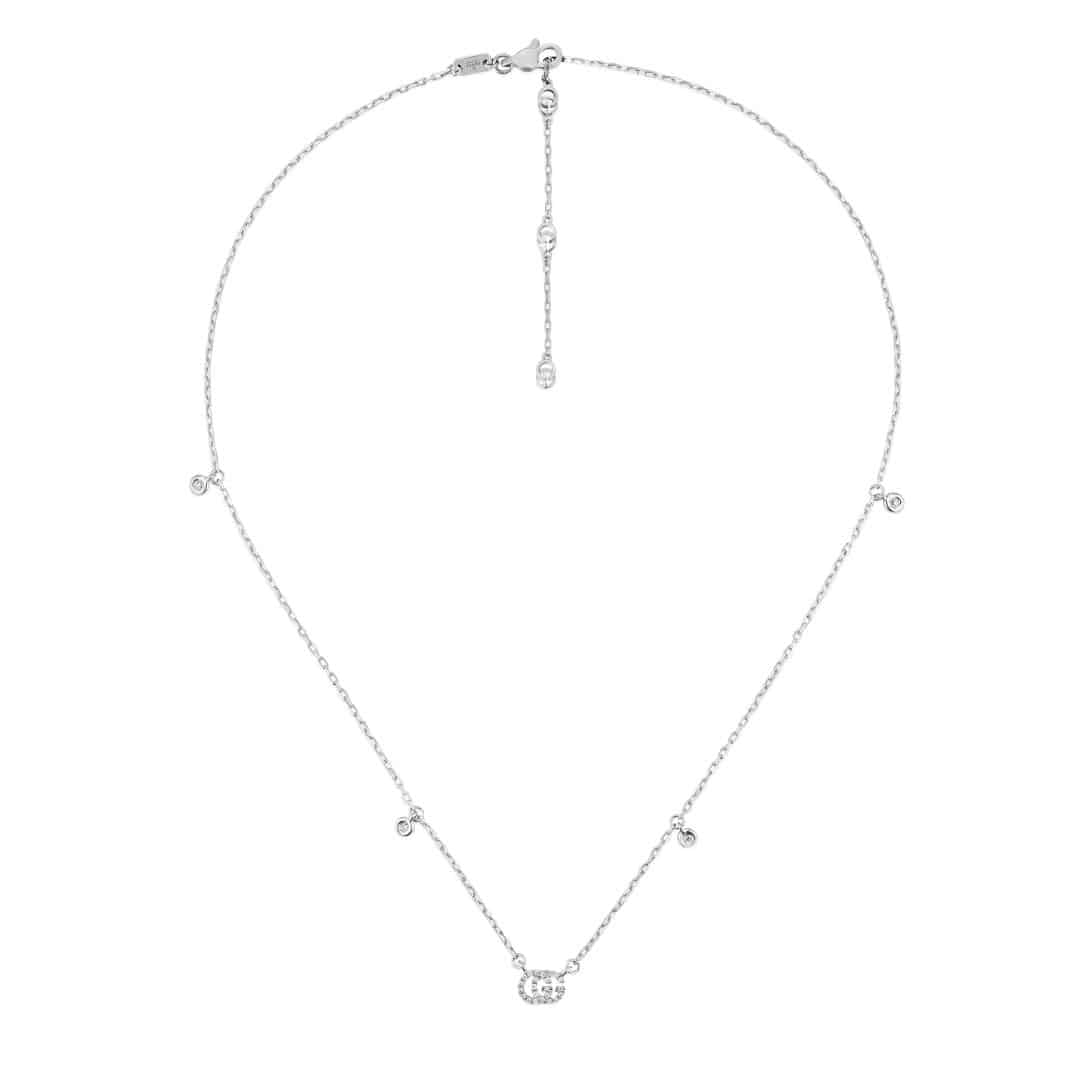 Gucci Fine GG Running Necklace in 18kt White Gold with Diamonds, 1/3