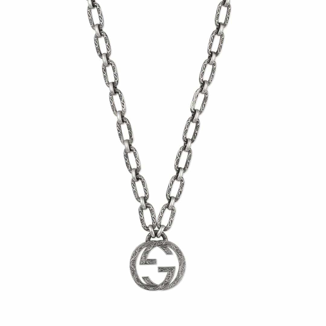 Gucci Silver Interlocking G Large Pendant Necklace in Sterling Silver, 1/2