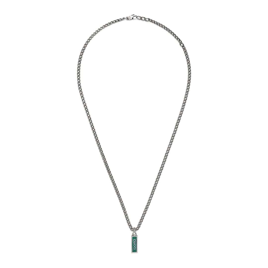 Gucci Silver Gucci Tag Pendant Necklace in Sterling Silver with Enamel, 1/4
