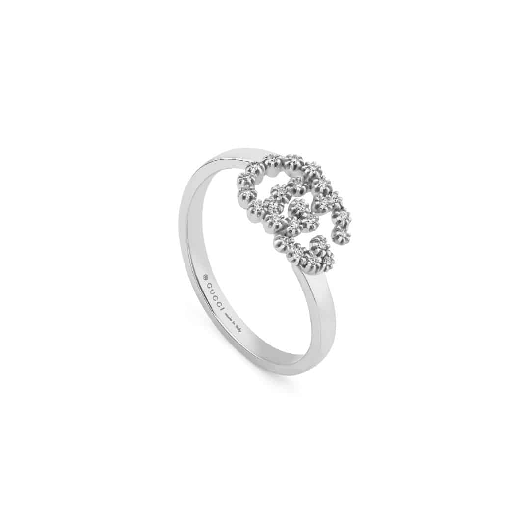 Gucci Fine GG Running Medium Ring in 18kt White Gold with Diamonds, 1/2