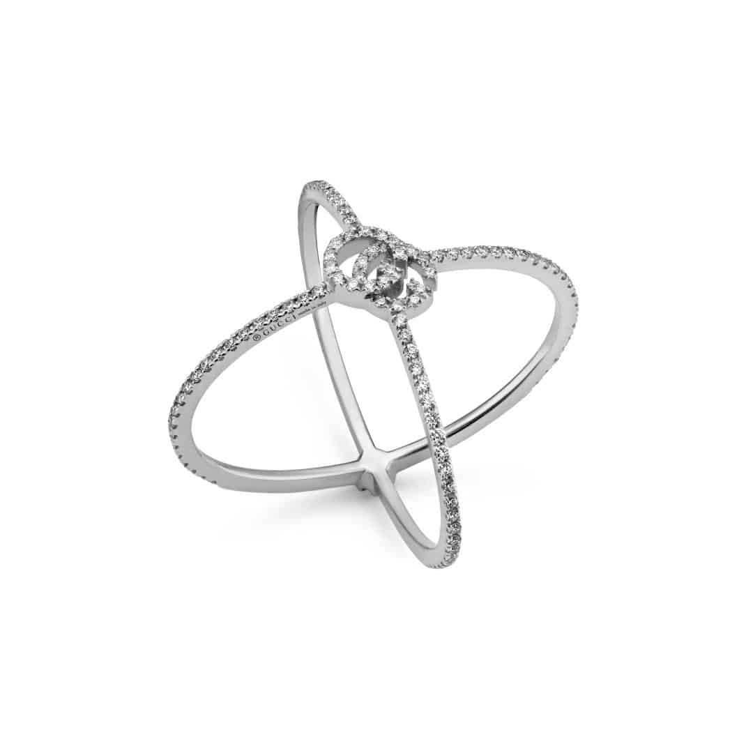 Gucci Fine GG Running Band Ring in 18kt White Gold with Diamonds, 1/3