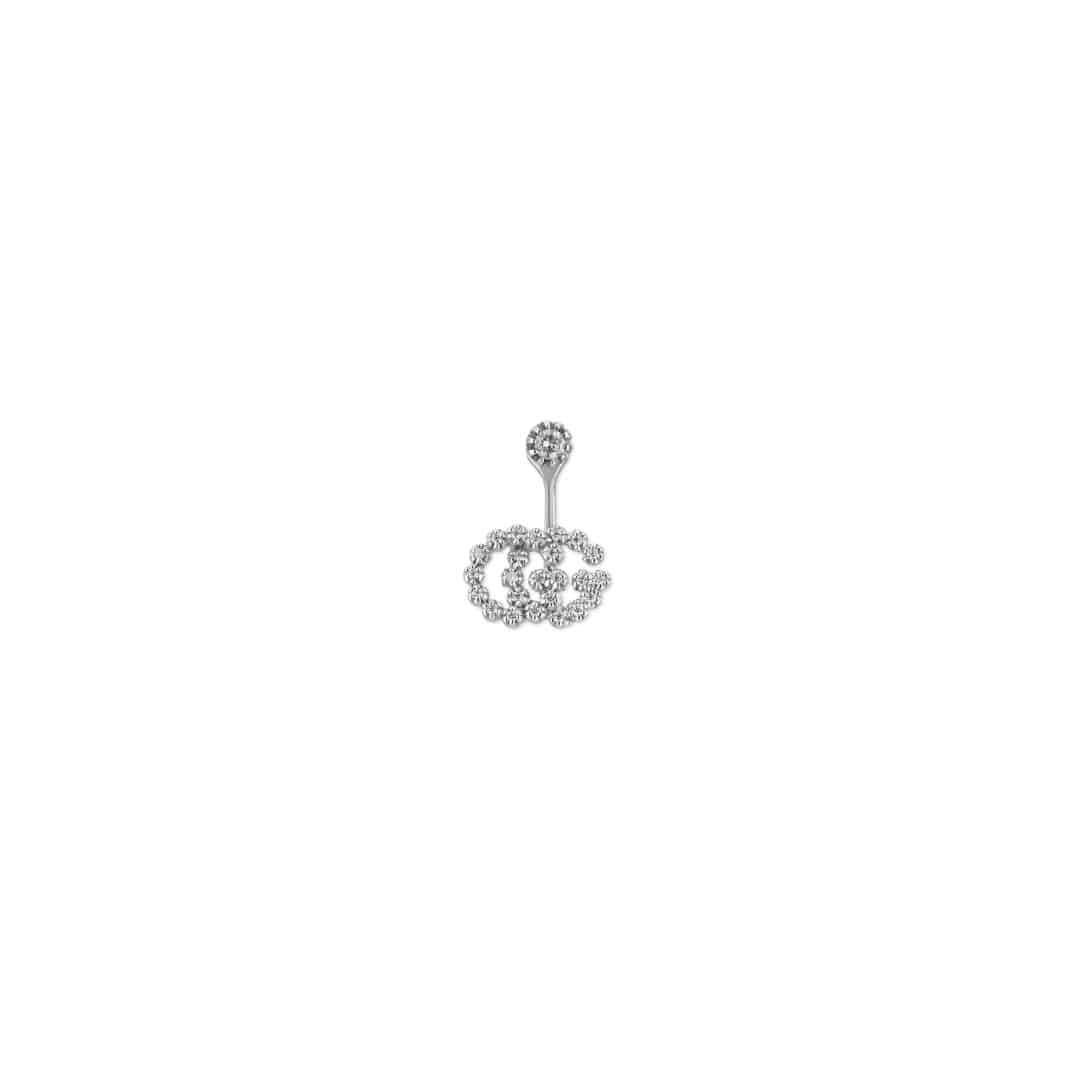 Gucci Fine GG Running Large Single Earring in 18kt White Gold with Diamonds, 1/2