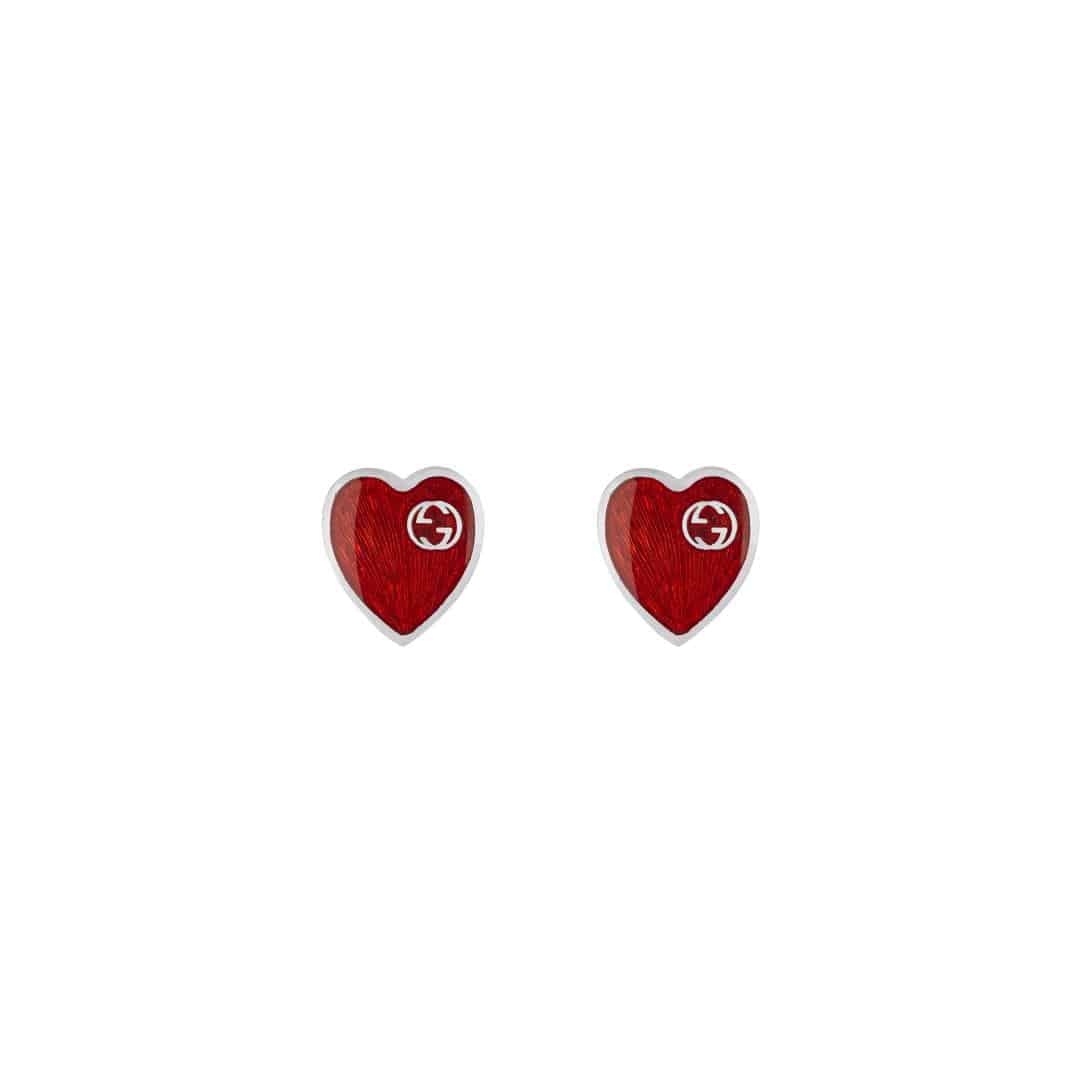 Gucci Silver Gucci Heart Earrings in Sterling Silver with Enamel, 1/4