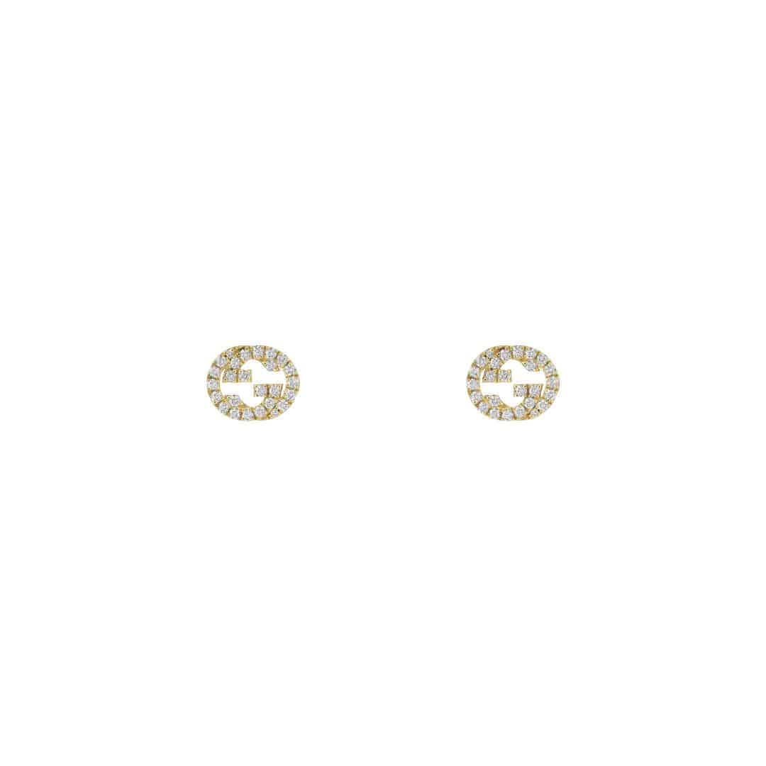 Gucci Fine Interlocking G Earrings in 18kt Yellow Gold with Diamonds, 1/4