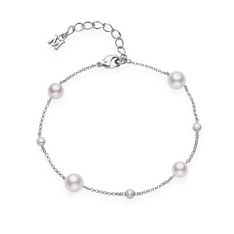 Mikimoto Akoya Cultured Pearl and Diamond Station Bracelet, 1/2
