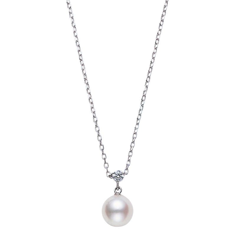 Mikimoto Akoya Cultured Single Pearl and Diamond Pendant in 18K White Gold, 1/3