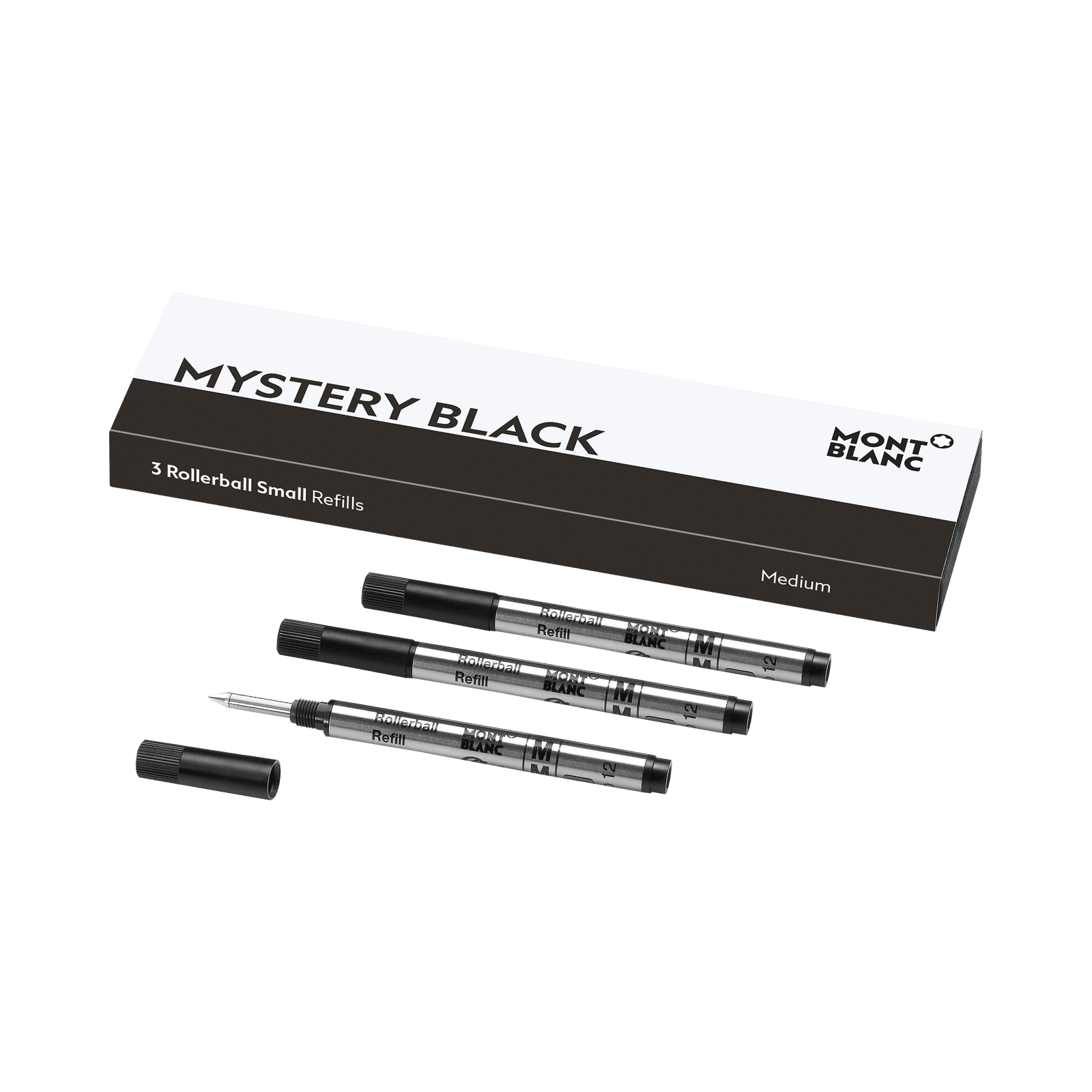 Montblanc 3 Rollerball Small Refills, Mystery Black - Medium, 1/4