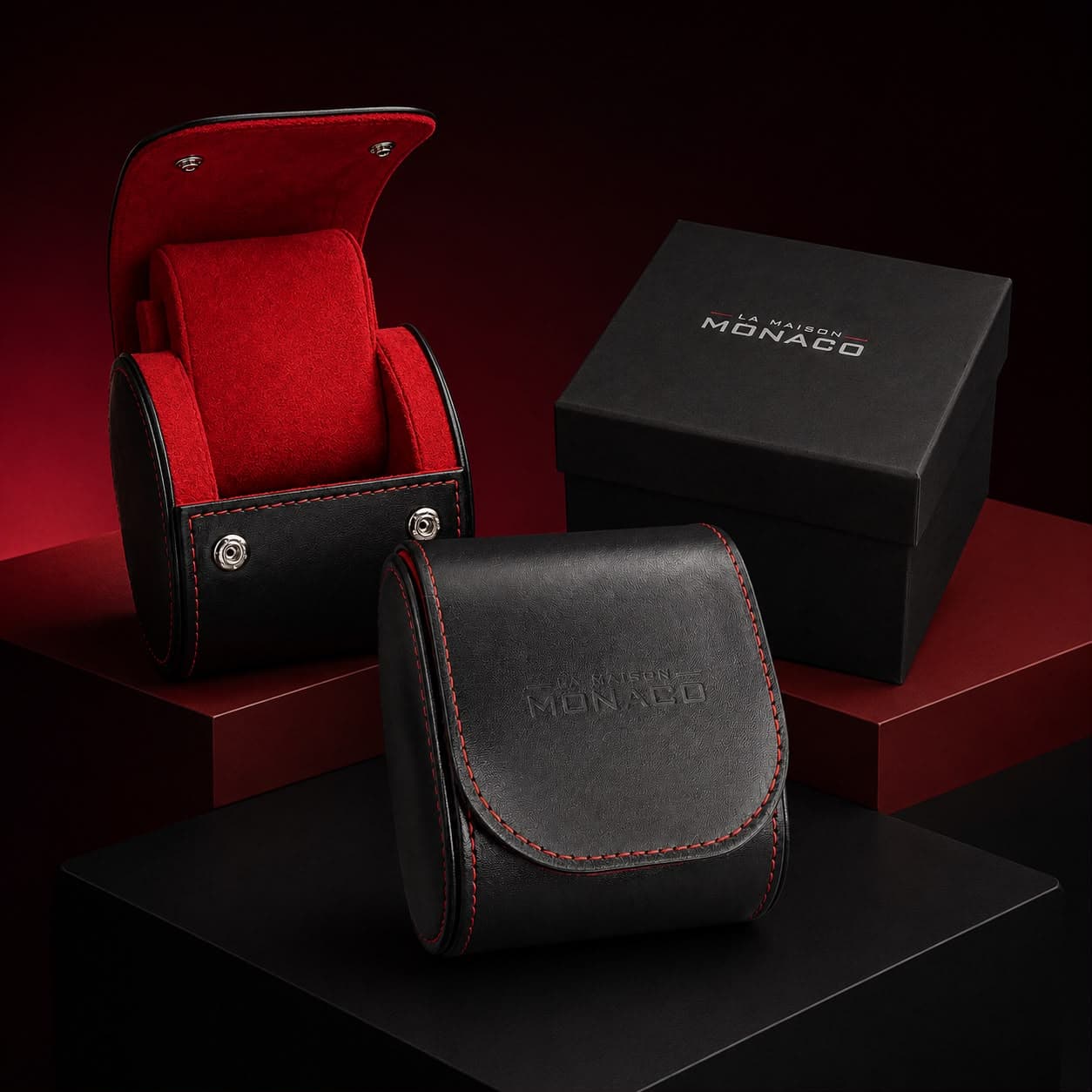 La Maison Monaco watch pouch red interior detail