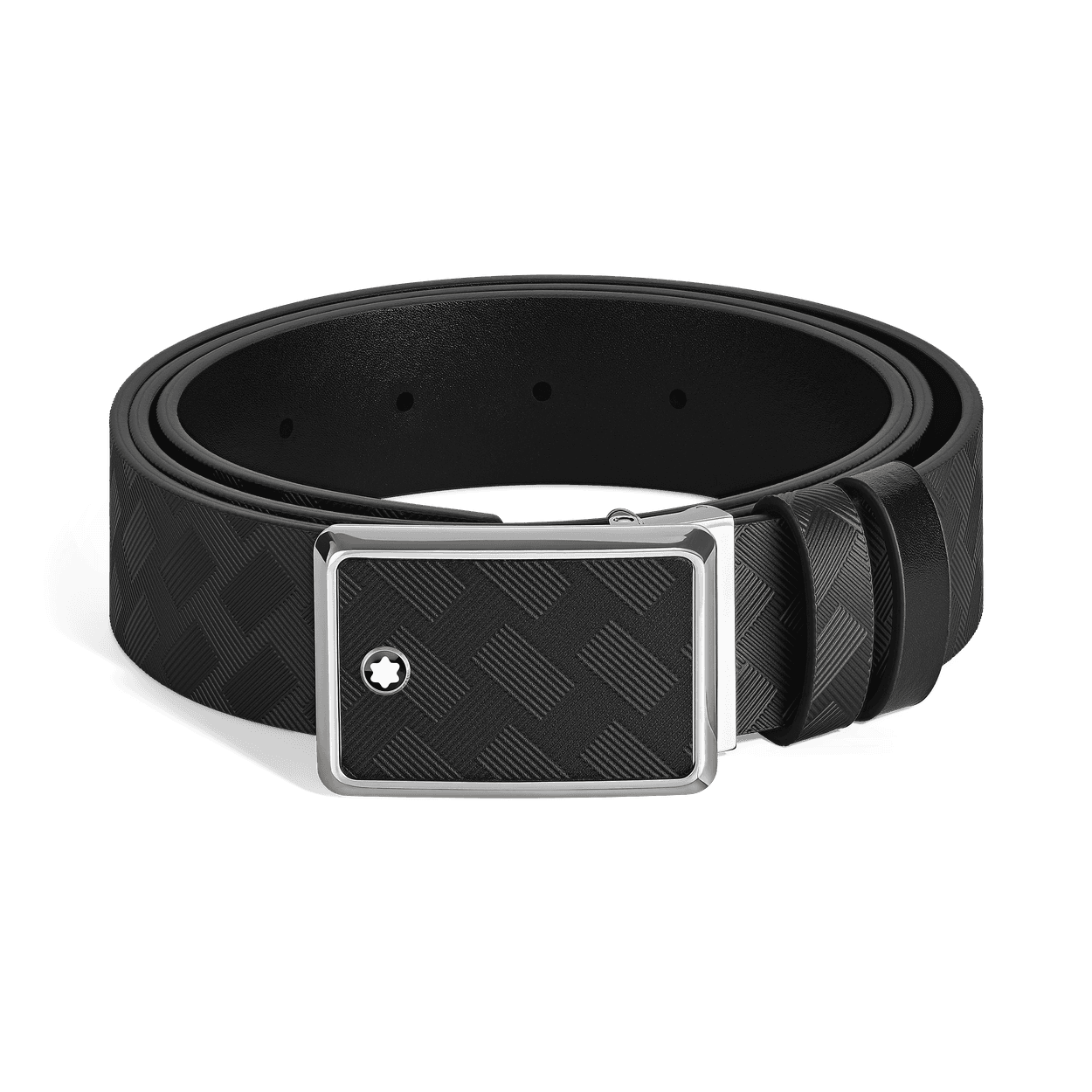 Montblanc Marquetry plate buckle black/black 30mm reversible leather belt, 1/3