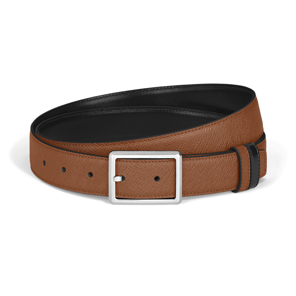 Montblanc 30 mm Reversible Belt in Sartorial Leather with Rectangular Buckle, Fauve And Black Reversible, 1/3