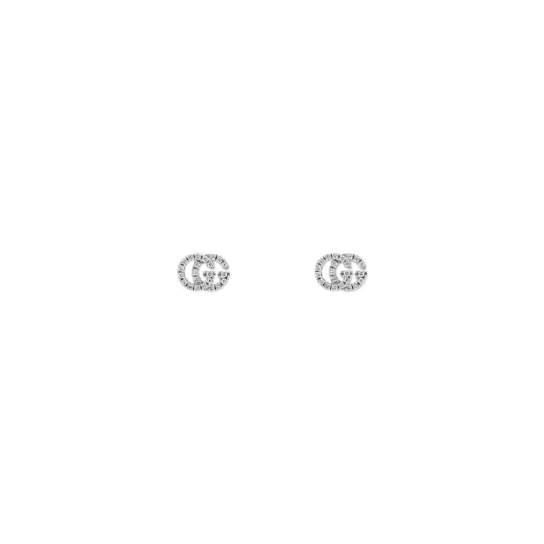 Gucci GG Running Stud Earrings in 18kt White Gold with Diamonds