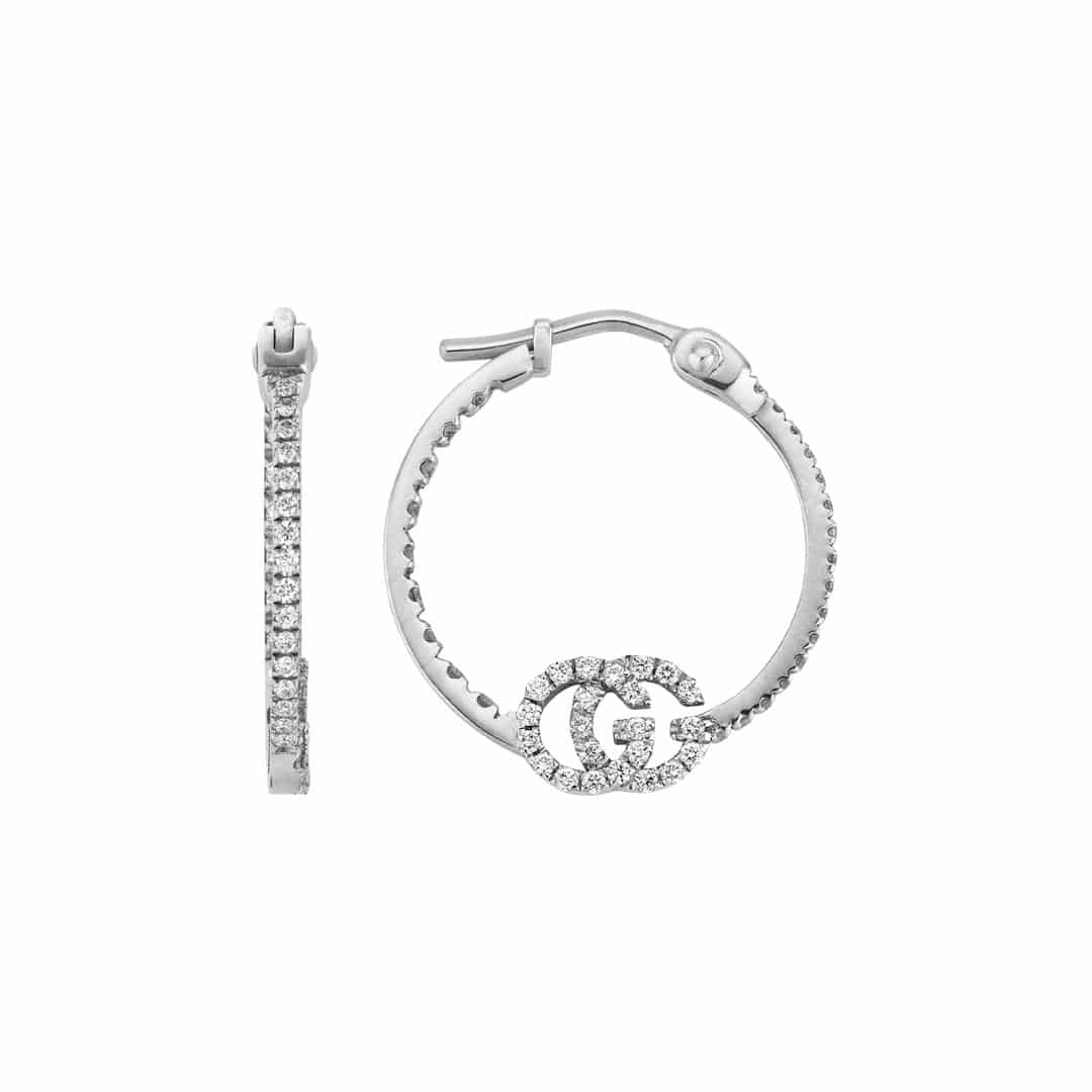 Gucci GG Running Hoop Earrings in 18kt White Gold with Diamonds