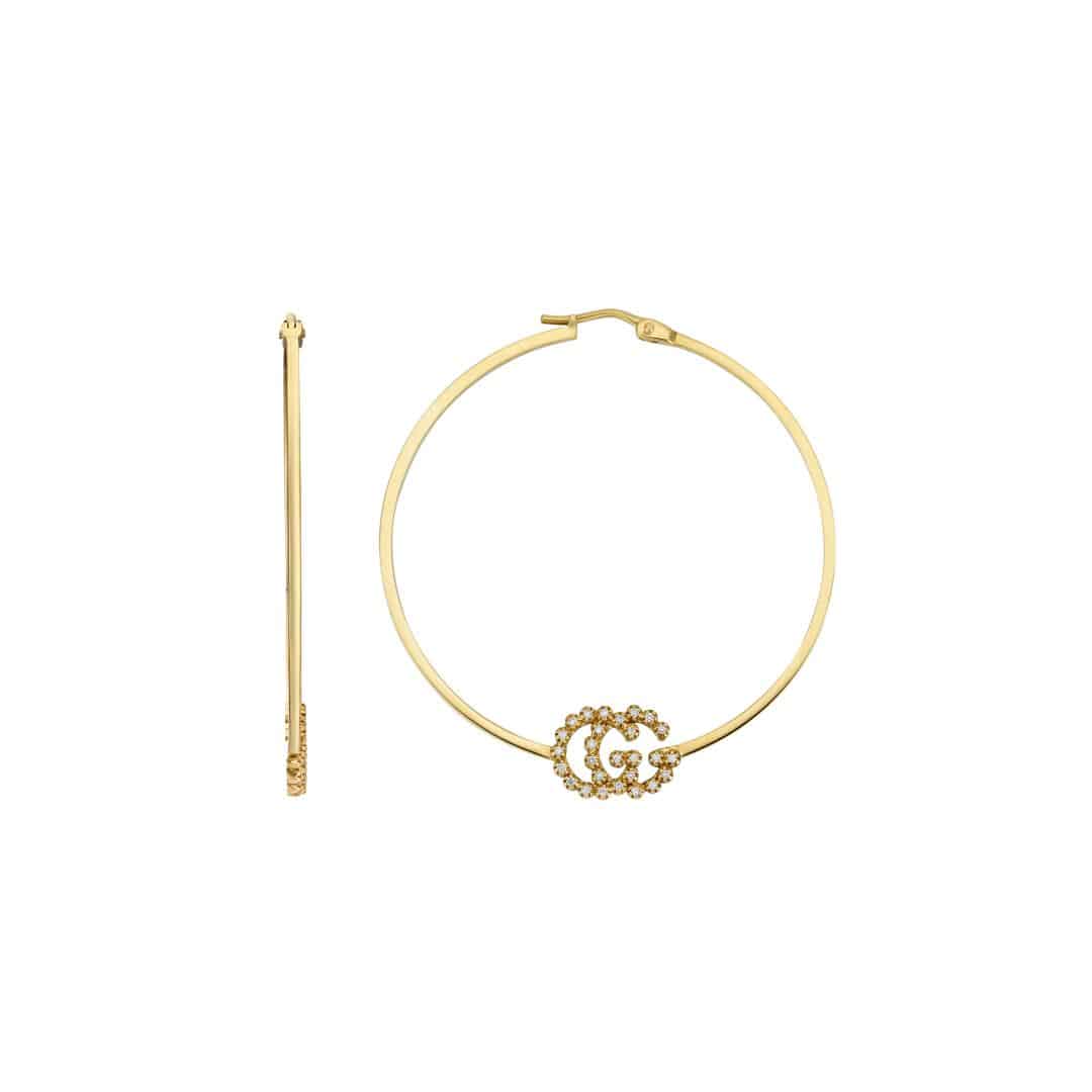 Gucci GG Running Hoop Earrings in 18kt Yellow Gold with Diamonds