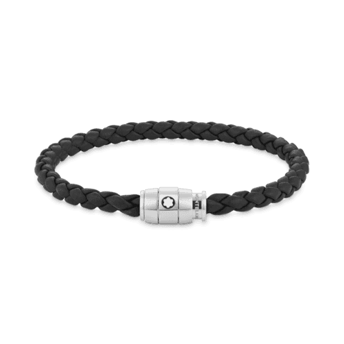 Montblanc Bracelet Steel 3 rings closing and Black leather