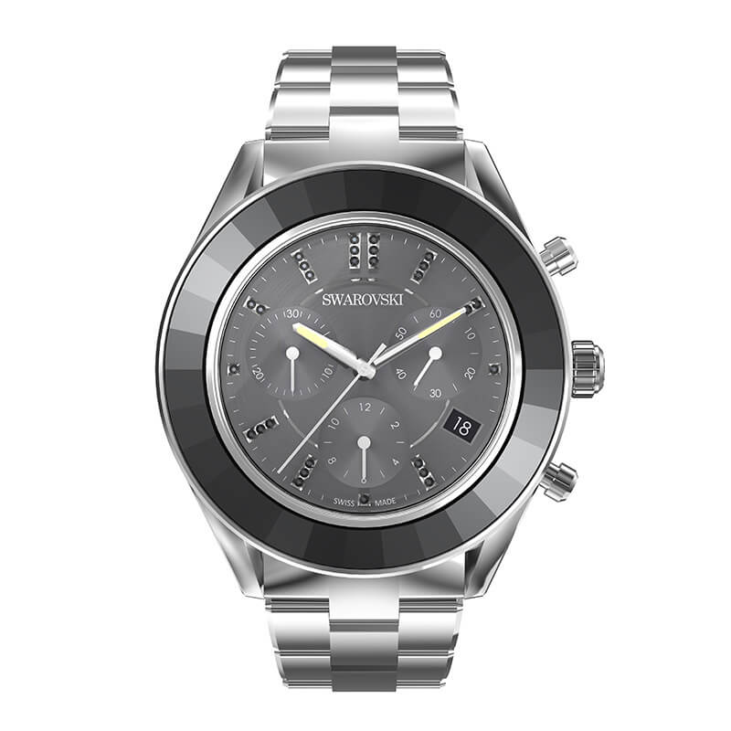Swarovski Quartz Silver Tone Stainless Steel Watch, Swiss Made 39mm In ...
